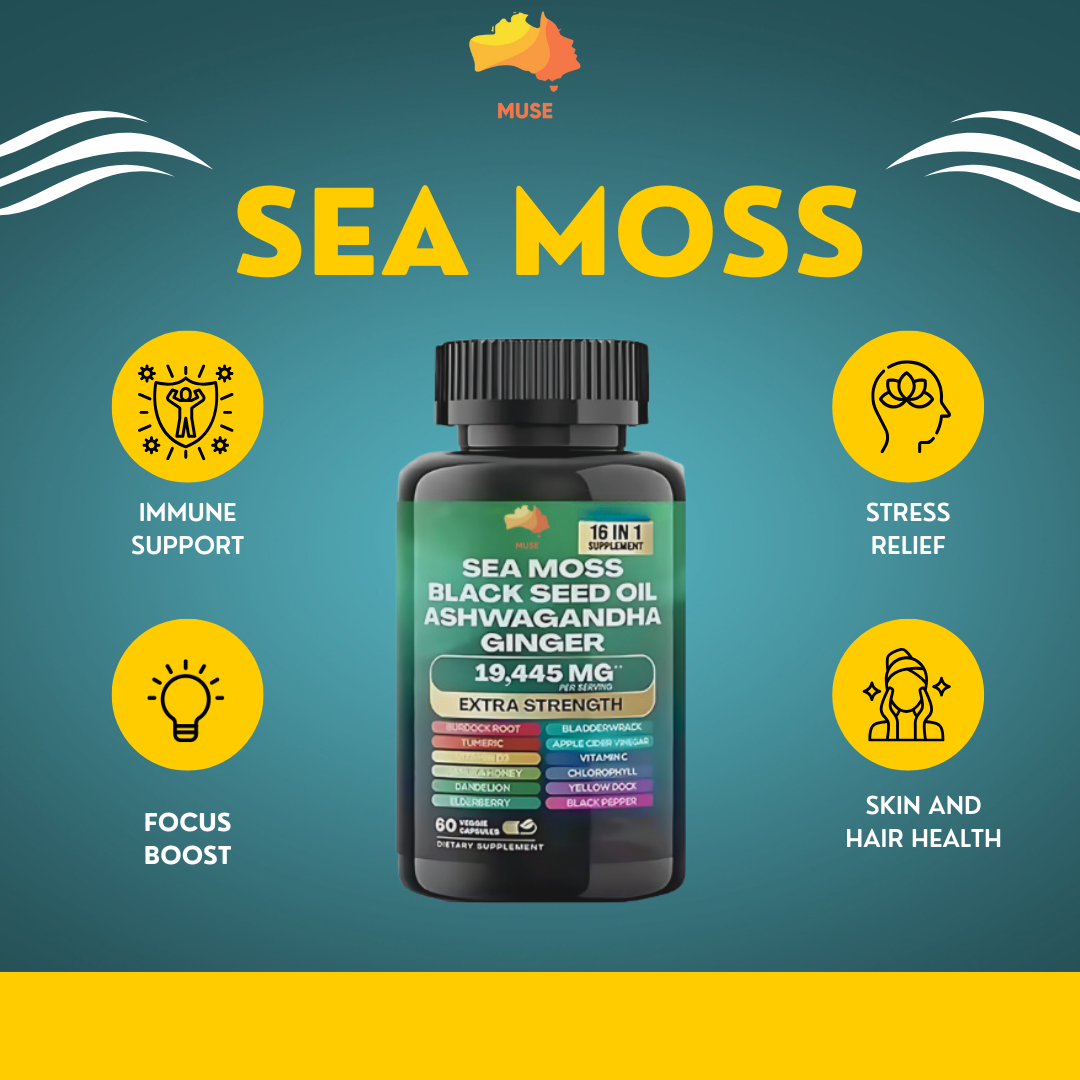 Sea Moss, Black Seed Oil, Ashwagandha, Ginger