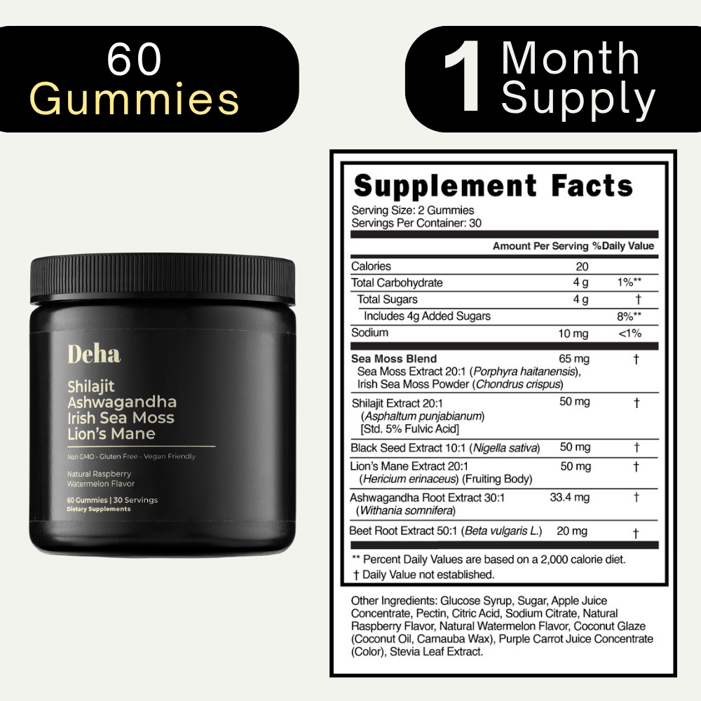 Shilajit Ashwagandha Sea Moss and Lions Mane Gummies