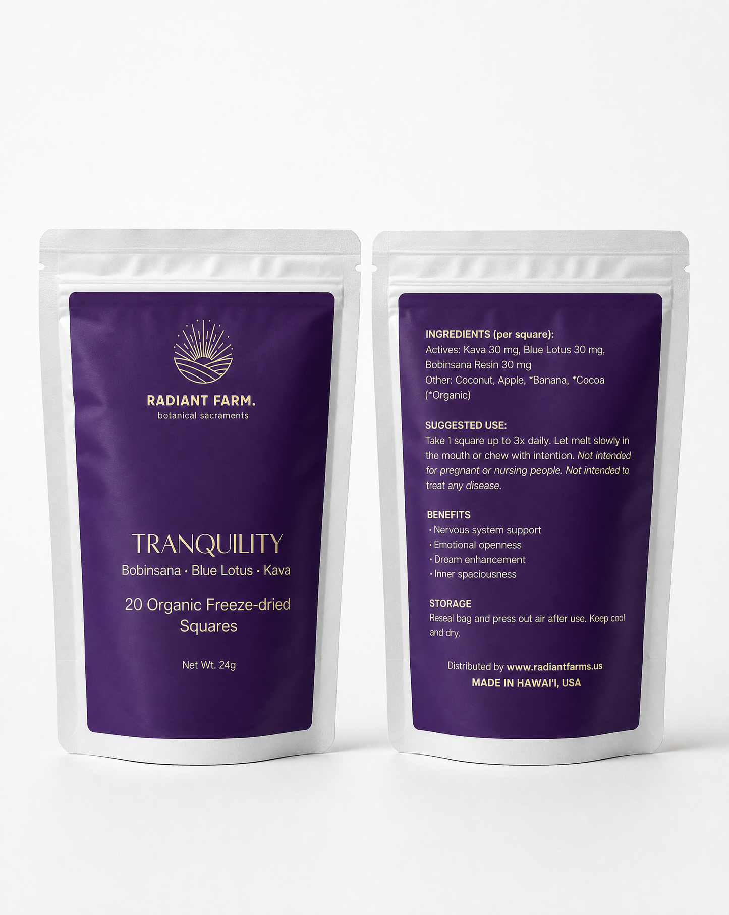 Tranquility Blend: Bobinsana, Blue Lotus & Kava — Freeze-Dried Squares | 20 ct